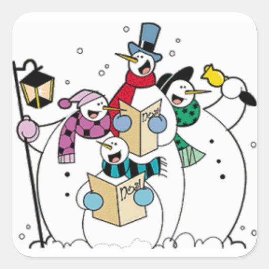 Snowmen Carol Singing Quadratischer Aufkleber (Vorderseite)