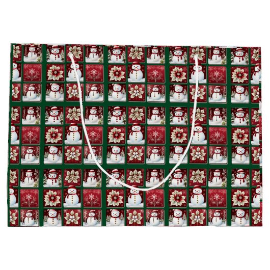 Snowmen Collage Große Geschenktüte (Rückseite)