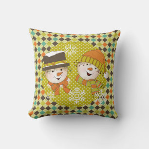 Snowmen Couple Dots und Raute Holiday Pillow Kissen