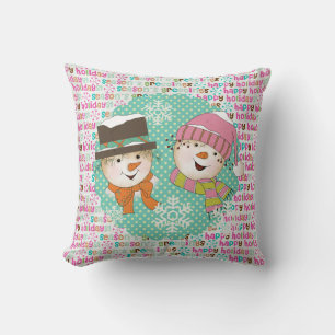 Snowmen Couple Dots und Typografie Holiday Pillow Kissen