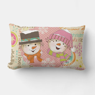 Snowmen Couple Dots und Typografie Holiday Pillow Lendenkissen