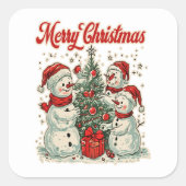 Snowmen Decorating Christmas Tree Quadratischer Aufkleber (Vorderseite)
