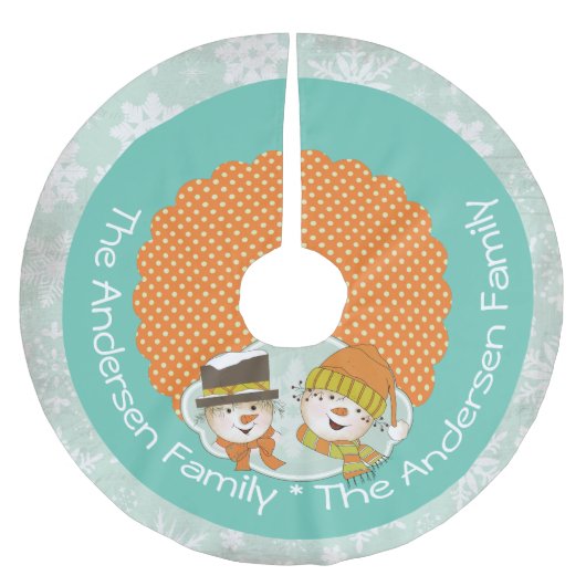 Snowmen Dots and Snowflakes Holiday Tree Skirt Polyester Weihnachtsbaumdecke (Vorderseite)