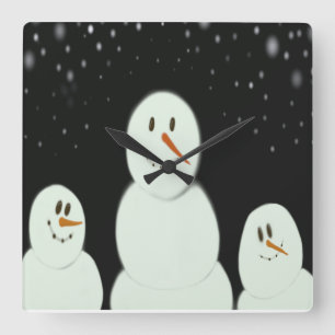 Snowmen Enjoying The Starry Night Painting Quadratische Wanduhr