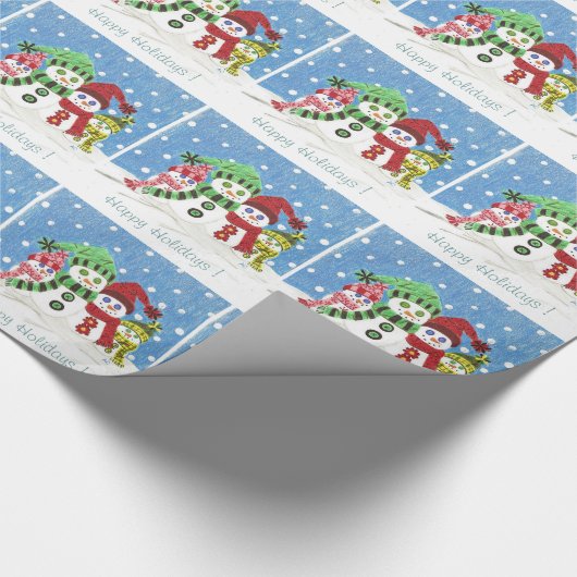 Snowmen Familie Happy Holidays Packpapier (Ecke)