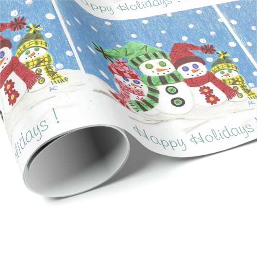 Snowmen Familie Happy Holidays Packpapier (Rolleneckpunkt)