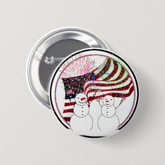 Snowmen feiern Unabhängigkeit Button (Vorne & Hinten)
