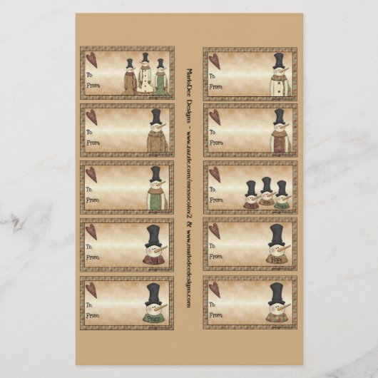 Snowmen-Geschenketiketten auf einem Blatt - 10 Des (Vorne)