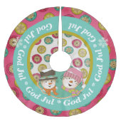 Snowmen God Jul Holiday Tree Skirt Polyester Weihnachtsbaumdecke (Vorderseite)