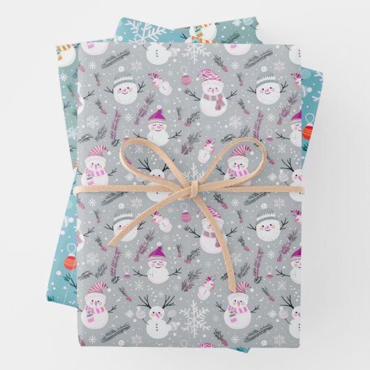 Snowmen Grün und Schneeflocken Weihnachten Geschenkpapier Set (Beispiel)