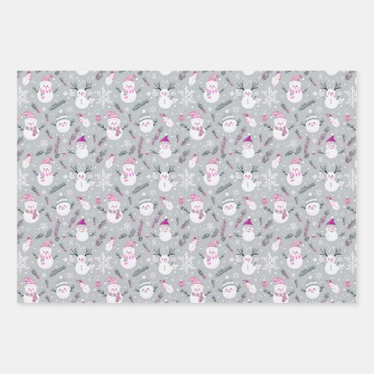 Snowmen Grün und Schneeflocken Weihnachten Geschenkpapier Set (Vorderseite)