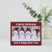 Snowmen Holiday Postcard Feiertagspostkarte (Stehend Vorderseite)