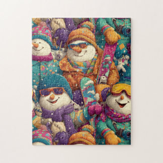 Snowmen In Designer Ski Gear On The Slopes Puzzle