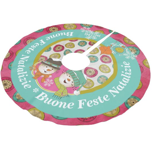 Snowmen Italienisch frohe Weihnachtsbaumrock Polyester Weihnachtsbaumdecke (Schrägansicht)