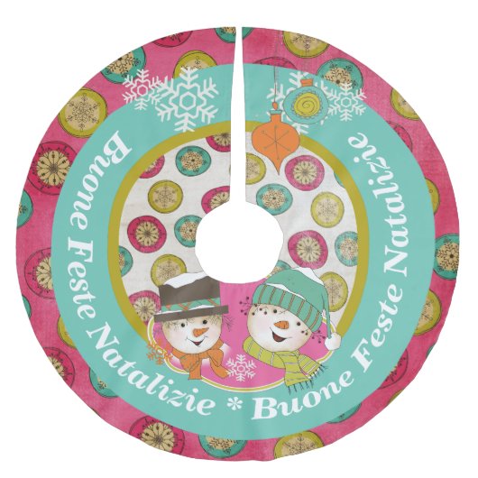 Snowmen Italienisch frohe Weihnachtsbaumrock Polyester Weihnachtsbaumdecke (Vorderseite)