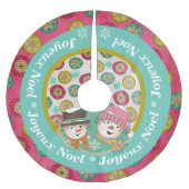 Snowmen Joyeux Weihnachten Holiday Tree Skirt Polyester Weihnachtsbaumdecke (Vorderseite)