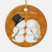 Snowmen küssen Verheiratet Unsere ersten Weihnacht Keramik Ornament (Vorne)