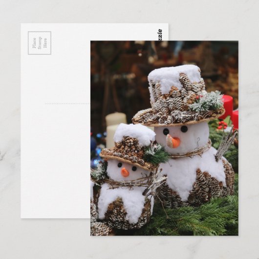 Snowmen mit Pinecone-Hut Postkarte (Vorne/Hinten)