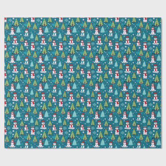 Snowmen Moderne Weihnachtsbaumen Grüne Weihnachten Geschenkpapier (Flach)