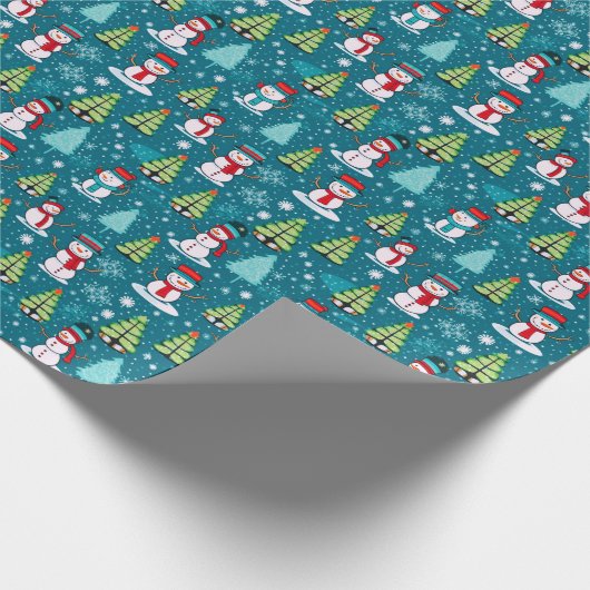 Snowmen Moderne Weihnachtsbaumen Grüne Weihnachten Geschenkpapier (Ecke)