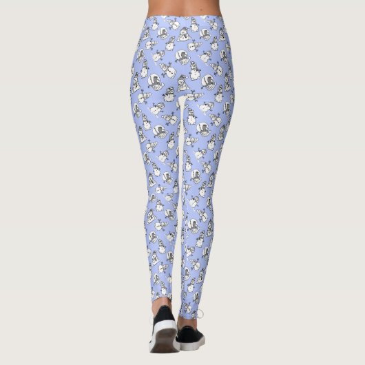 Snowmen Niedlich Pastel Blue Gemustert Leggings (Rückseite)