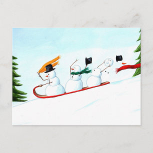Snowmen on a Sled Feiertagspostkarte