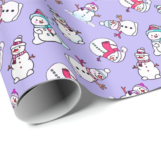 Snowmen Pattern | Niedlich Girly Lilac Geschenkpapier (Rolleneckpunkt)