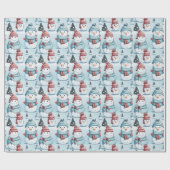Snowmen Pine Trees Schnee Ice Blauer Weihnachten Geschenkpapier (Flach)