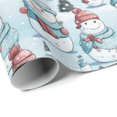 Snowmen Pine Trees Schnee Ice Blauer Weihnachten Geschenkpapier (Rolleneckpunkt)