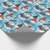 Snowmen Pine Trees Snow Blue Weihnachten Geschenkpapier (Ecke)