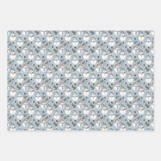 Snowmen & Pinecones auf Snowy Blue Geschenkpapier Set (Vorderseite 3)