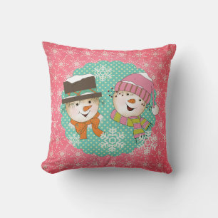 Snowmen Pink und Blue Holiday Pillow Kissen