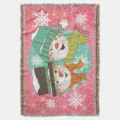 Snowmen Pink und Blue Holiday Throw Decke (Vorderseite Vertikal)