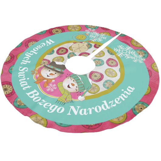 Snowmen Polnischer Frohe Weihnachtsbaumrock Polyester Weihnachtsbaumdecke (Schrägansicht)