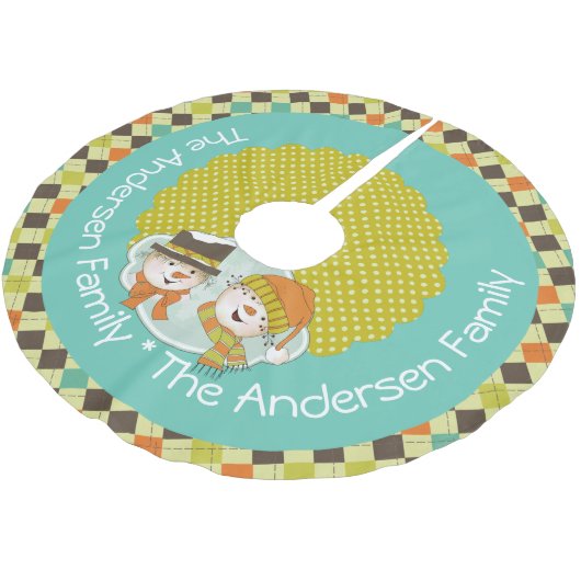 Snowmen Raute und Dots Custom Holiday Tree Skirt Polyester Weihnachtsbaumdecke (Schrägansicht)