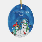 Snowmen Roasting Marshmellows Personalisierte Name Keramik Ornament (Rechts)