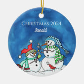 Snowmen Roasting Marshmellows Personalisierte Name Keramik Ornament (Vorne)
