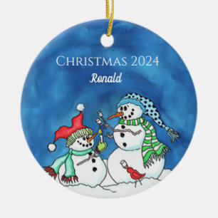 Snowmen Roasting Marshmellows Personalisierte Name Keramik Ornament
