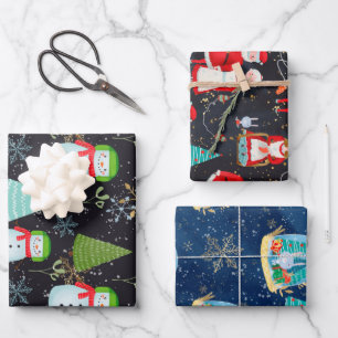 Snowmen Santa Snow Globe Weihnachtsfeiertag Muster Geschenkpapier Set