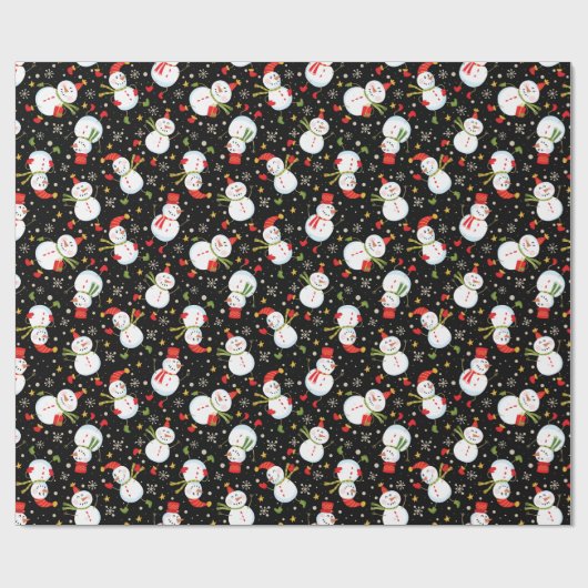 Snowmen Scatter Black Wrapping Paper Geschenkpapier (Flach)