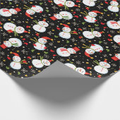 Snowmen Scatter Black Wrapping Paper Geschenkpapier (Ecke)