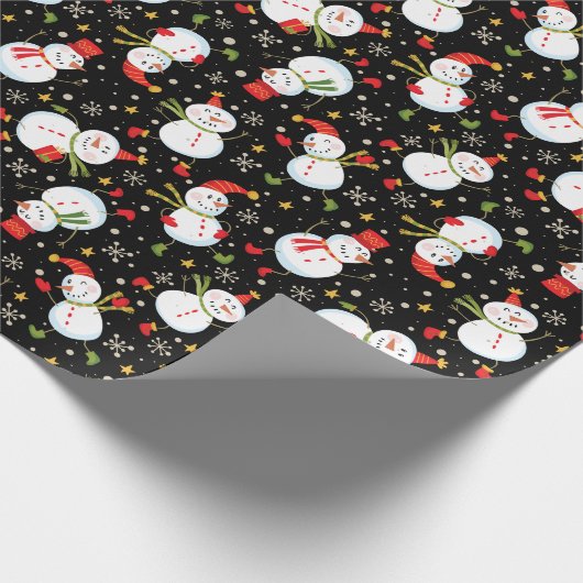 Snowmen Scatter Black Wrapping Paper Geschenkpapier (Ecke)