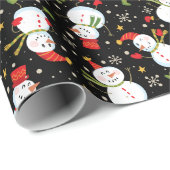 Snowmen Scatter Black Wrapping Paper Geschenkpapier (Rolleneckpunkt)