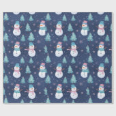 Snowmen Schneeflocken Bäume Moderne Weihnachten Geschenkpapier (Flach)