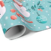 Snowmen Schneeflocken Holly Verlasst Grüne Weihnac Geschenkpapier (Rolleneckpunkt)