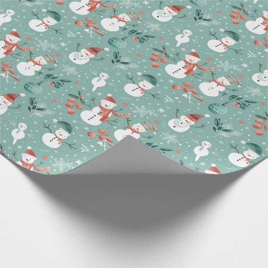 Snowmen Schneeflocken Holly Verlasst Grüne Weihnac Geschenkpapier (Ecke)