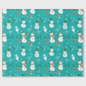 Snowmen Schneeflocken Holly Verlasst Grüne Weihnac Geschenkpapier (Flach)