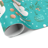 Snowmen Schneeflocken Holly Verlasst Grüne Weihnac Geschenkpapier (Rolleneckpunkt)