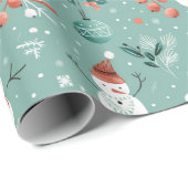 Snowmen Schneeflocken Holly Verlasst Grüne Weihnac Geschenkpapier (Rolleneckpunkt)