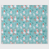 Snowmen Schneeflocken Holly Verlasst Grüne Weihnac Geschenkpapier (Flach)